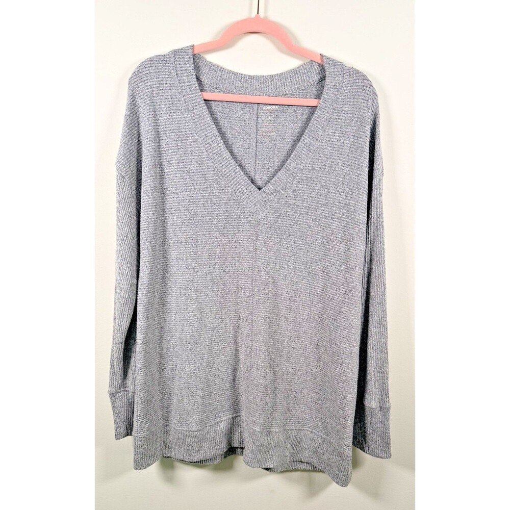 SONOMA Goods For Life Womens Gray Knit V-Neck Pullover Sweater - L
